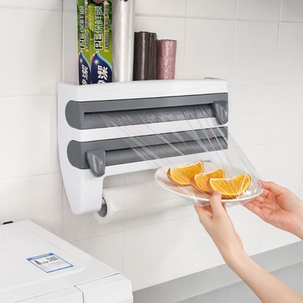 Multifunctional Shelf Organizer Cling Film Storage Rack Wrap Cutting Wall Hanging Paper Towel Holder Kitchen Accessories